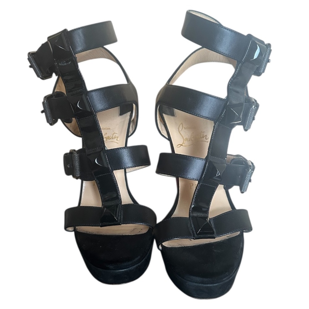 Christian Louboutin Black Strappy Cage Platform Sandals with Red Soles - Picture 6 of 9